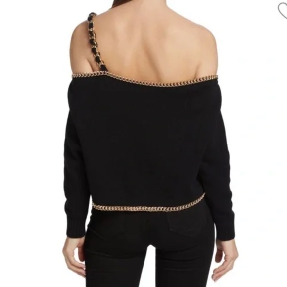 🍂NWT L’AGENCE Jayden Chain Embellished Black & Gold Sweater - Picture 2 of 8